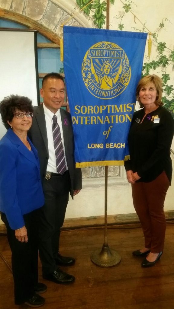 Sabira Tejani, Guest Speaker Long Beach Police Sargeant, Curtis Yee and President Julia McConaghy